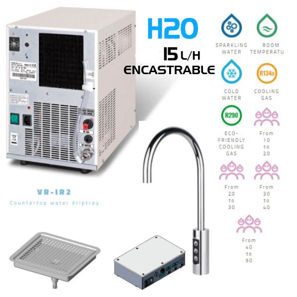 REFROIDISSEUR EAU ENCASTRABLE H2O  15 L/H (SANS ROBINETS ET RECUEIL GOUTTES, INSTALLATION ET MISE EN SERVICE SUR SITE AU ATTENTES ELECTRIQUES ET EAU, SANS FILTRE)